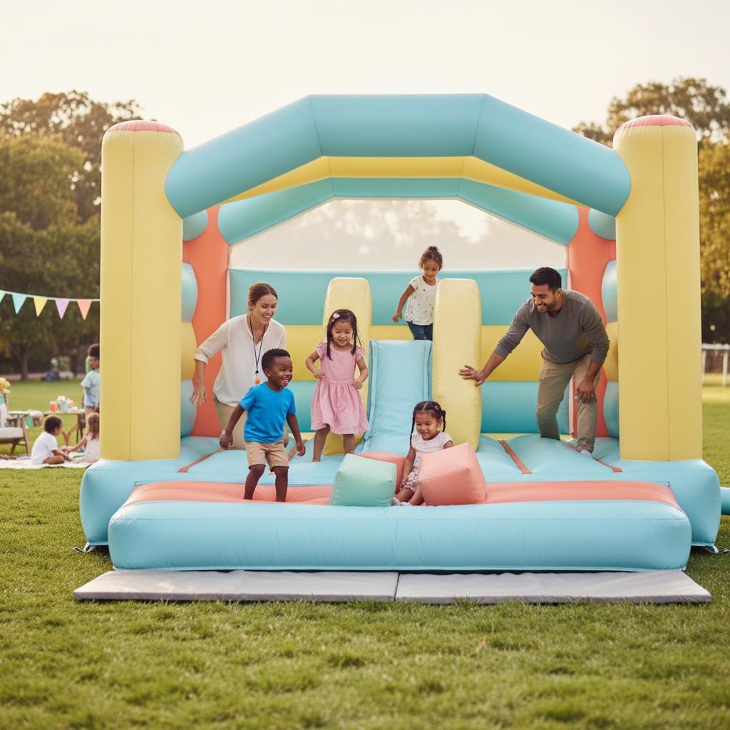 Children playing safely in a bounce house