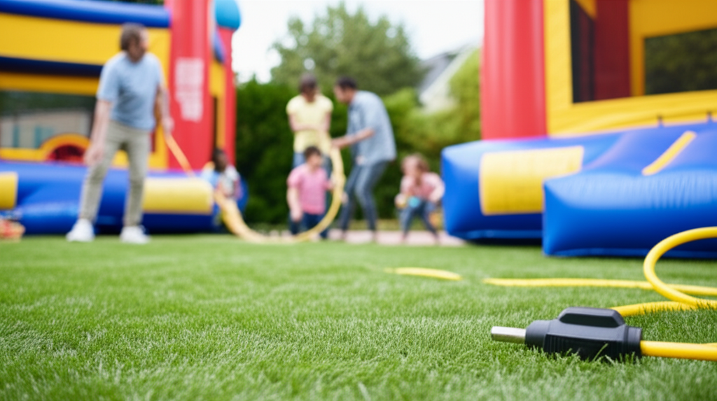 Safe extension cord setup for bounce house in a Charlotte backyard