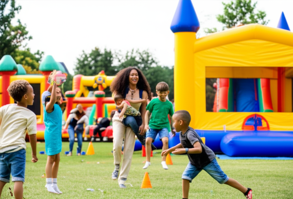 Bounce house rentals at a Charlotte holiday weekend event with kids
